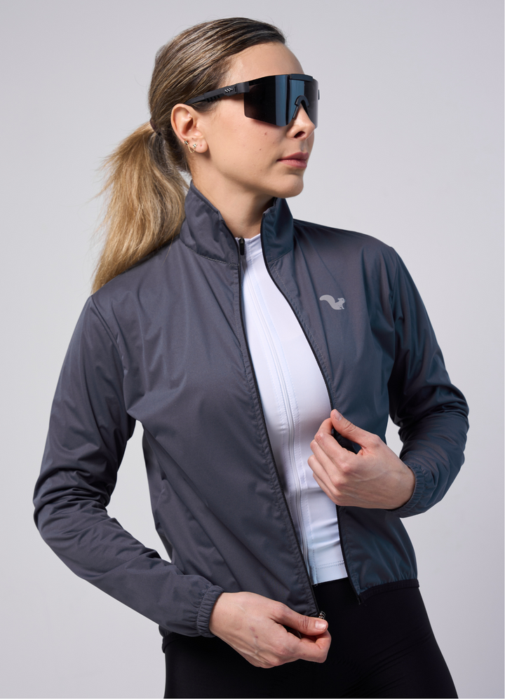 Chamarra Impermeable Gris Oxford - Mujer